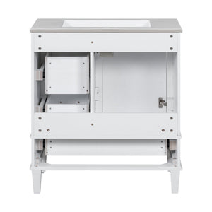 English Elm 30" Modern Bathroom Vanity with Solid Wood Frame, Ceramic Sink, Gold Handles & Soft-Close Storage White WF321698AAK