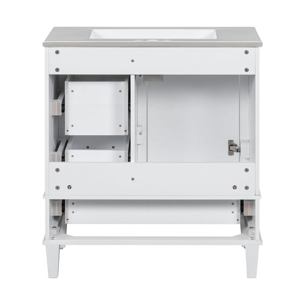 English Elm 30" Modern Bathroom Vanity with Solid Wood Frame, Ceramic Sink, Gold Handles & Soft-Close Storage White WF321698AAK