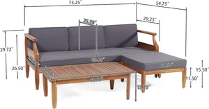 English Elm Christopher Knight Home® - Aston Teak Acacia Wood 3-Seater Outdoor Sofa Chat Set with Ottoman, Slat Design & Water-Resist Cushions 73001.00DGRY_74100.00DGRY