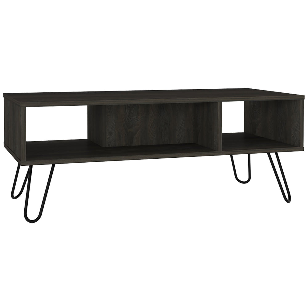 English Elm Wenge Two-Piece Coffee Table Set with Hairpin Legs, Espresso Finish, Open Shelves for Stylish Storage and Display B062S00398