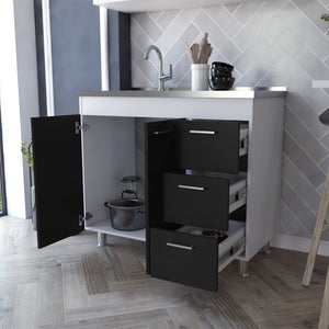 English Elm Ferretti Modern Base Cabinet with Double Door, Three Drawers, Faucet Hole and Sturdy Four Legs Multicolor 43.7 L x 25.6 W x 7.9 H B200S00119