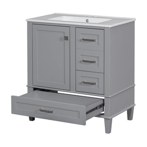 English Elm 30" Modern Bathroom Vanity with Solid Wood Frame, Ceramic Sink, Gold Handles & Soft-Close Storage Grey WF321698AAE