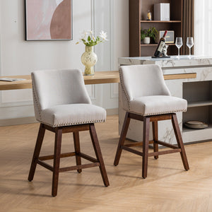 English Elm Counter Curved Back Swivel Barstool Set of 2 with 360° Rotation, Thick Cushions, Solid Wood Frame, 300 lb Capacity Beige W1143P151490