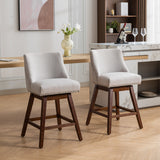 English Elm Counter Height Swivel Barstools, 26'' H Seat Height Upholstered Bar Stools Set Of 2, Fabric In Ivory