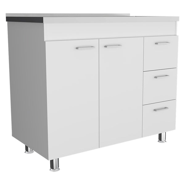 English Elm Ferretti Modern Base Cabinet with Double Door, Three Drawers, Faucet Hole and Sturdy Four Legs White 43.7 L x 25.6 W x 7.9 H B200S00120