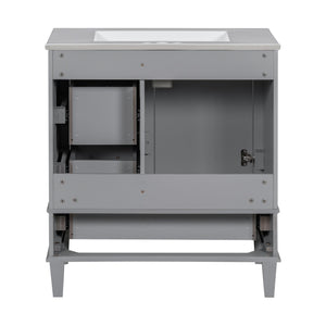 English Elm 30" Modern Bathroom Vanity with Solid Wood Frame, Ceramic Sink, Gold Handles & Soft-Close Storage Grey WF321698AAE