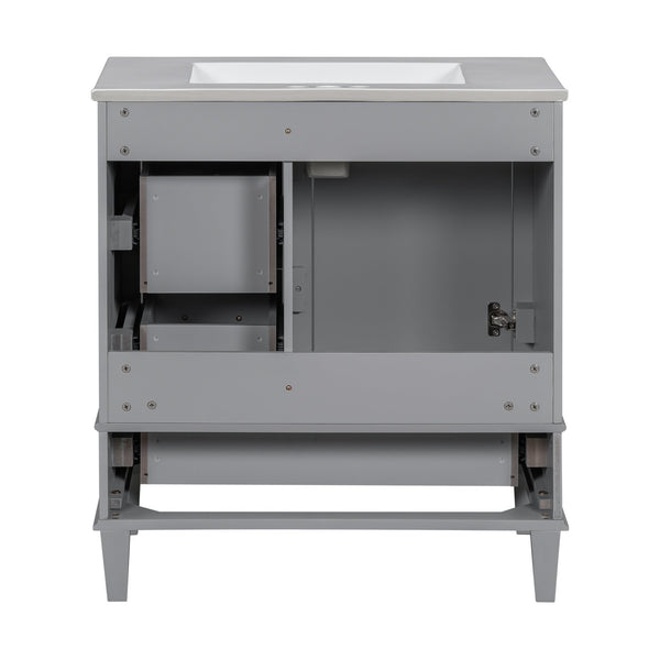 English Elm 30" Modern Bathroom Vanity with Solid Wood Frame, Ceramic Sink, Gold Handles & Soft-Close Storage Grey WF321698AAE
