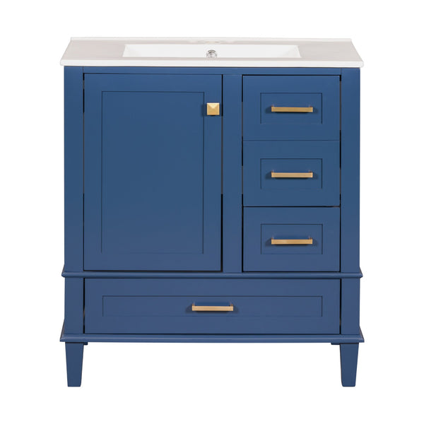 English Elm 30" Modern Bathroom Vanity with Solid Wood Frame, Ceramic Sink, Gold Handles & Soft-Close Storage Blue WF321698AAC