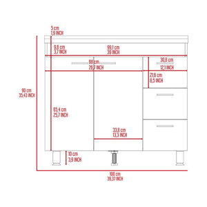 English Elm Ferretti Modern Base Cabinet with Double Door, Three Drawers, Faucet Hole and Sturdy Four Legs Multicolor 43.7 L x 25.6 W x 7.9 H B200S00119