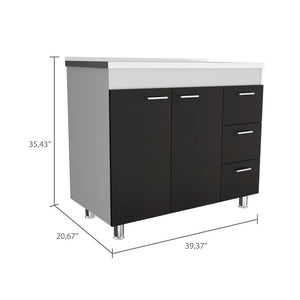 English Elm Ferretti Modern Base Cabinet with Double Door, Three Drawers, Faucet Hole and Sturdy Four Legs Multicolor 43.7 L x 25.6 W x 7.9 H B200S00119