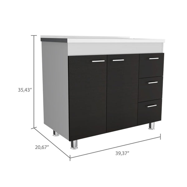 English Elm Ferretti Modern Base Cabinet with Double Door, Three Drawers, Faucet Hole and Sturdy Four Legs Multicolor 43.7 L x 25.6 W x 7.9 H B200S00119