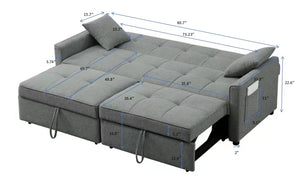 English Elm 3 Convertible Sleeper Sofa Bed with Pull-Out Chaise, Storage Armrests & Pockets, Compact Loveseat Couch DARK GREY W2318P265840