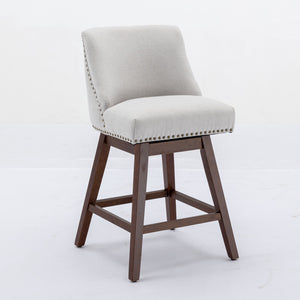 English Elm Counter Curved Back Swivel Barstool Set of 2 with 360° Rotation, Thick Cushions, Solid Wood Frame, 300 lb Capacity Beige W1143P151490