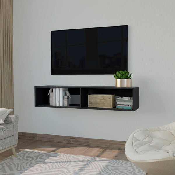 English Elm Wenge Floating TV Stand Wall Mounted — Modern Wenge Finish, 2 Open Shelves, Cable Management, Space-Saving B062P175815