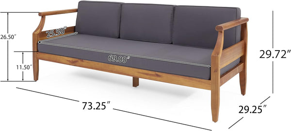 English Elm Christopher Knight Home® - Aston Teak Acacia Wood 3-Seater Outdoor Sofa Chat Set with Ottoman, Slat Design & Water-Resist Cushions 73001.00DGRY_74100.00DGRY