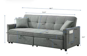 English Elm 3 Convertible Sleeper Sofa Bed with Pull-Out Chaise, Storage Armrests & Pockets, Compact Loveseat Couch DARK GREY W2318P265840