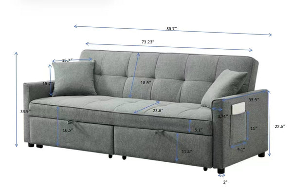 English Elm 3 Convertible Sleeper Sofa Bed with Pull-Out Chaise, Storage Armrests & Pockets, Compact Loveseat Couch DARK GREY W2318P265840