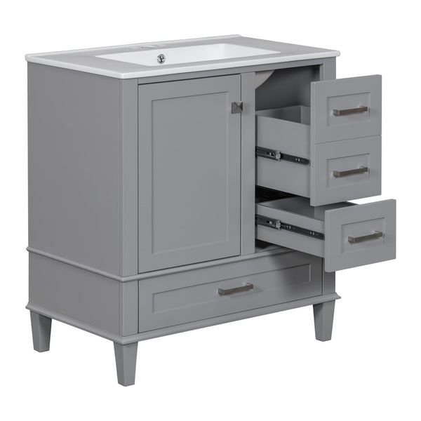 English Elm 30" Modern Bathroom Vanity with Solid Wood Frame, Ceramic Sink, Gold Handles & Soft-Close Storage Grey WF321698AAE
