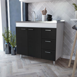 English Elm Ferretti Modern Base Cabinet with Double Door, Three Drawers, Faucet Hole and Sturdy Four Legs Multicolor 43.7 L x 25.6 W x 7.9 H B200S00119