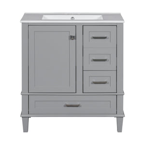English Elm 30" Modern Bathroom Vanity with Solid Wood Frame, Ceramic Sink, Gold Handles & Soft-Close Storage Grey WF321698AAE