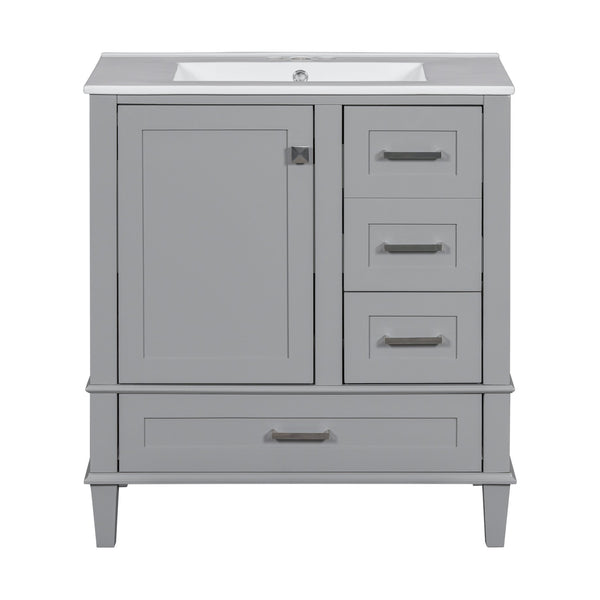 English Elm 30" Modern Bathroom Vanity with Solid Wood Frame, Ceramic Sink, Gold Handles & Soft-Close Storage Grey WF321698AAE