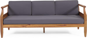 English Elm Christopher Knight Home® - Aston Teak Acacia Wood 3-Seater Outdoor Sofa Chat Set with Ottoman, Slat Design & Water-Resist Cushions 73001.00DGRY_74100.00DGRY