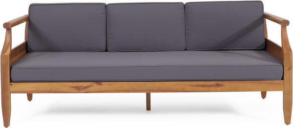 English Elm Christopher Knight Home® - Aston Teak Acacia Wood 3-Seater Outdoor Sofa Chat Set with Ottoman, Slat Design & Water-Resist Cushions 73001.00DGRY_74100.00DGRY