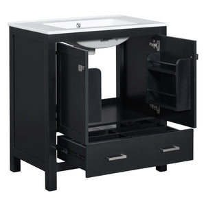 English Elm 30" Black Bathroom Vanity with Undermount Sink, Solid Wood Frame, Soft-Close Doors & Drawer Organizer WF324043AAB
