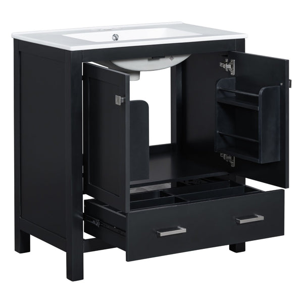 English Elm Modern 48 Inch Freestanding Bathroom Vanity Dual Ceramic Sinks Soft Close Gold Handles Black N729P000001B