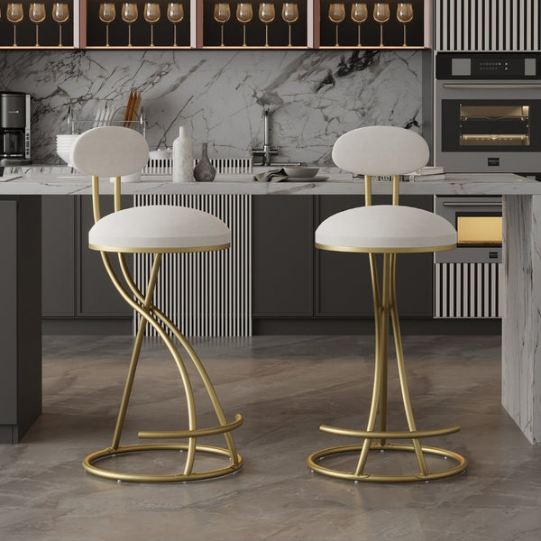 English Elm Round Velvet Counter Stools Set of 2 with Gold Frame and Cushioned Back for Kitchen Island W1757P167860
