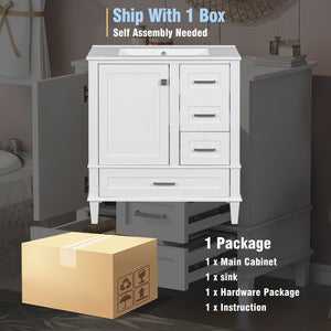 English Elm 30" Modern Bathroom Vanity with Solid Wood Frame, Ceramic Sink, Gold Handles & Soft-Close Storage White WF321698AAK
