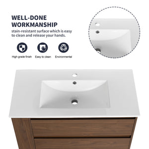 English Elm 36" Wall Mount Bathroom Vanity With High-Quality Ceramic Sink & Soft-Close Drawers For Storage W999S00143