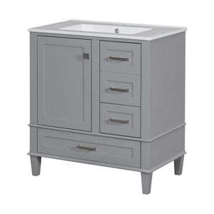 English Elm 30" Modern Bathroom Vanity with Solid Wood Frame, Ceramic Sink, Gold Handles & Soft-Close Storage Grey WF321698AAE