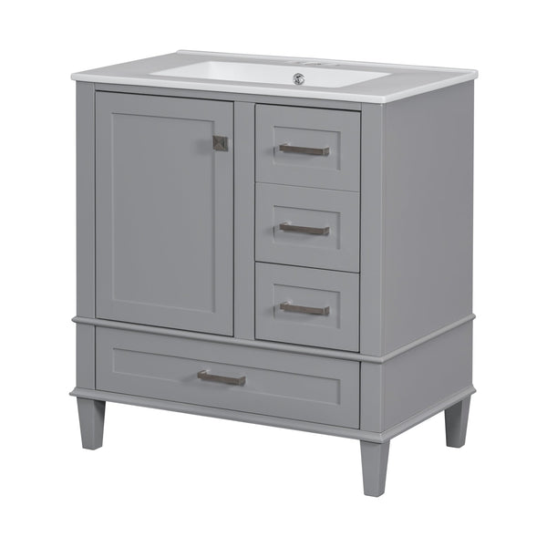 English Elm 30" Modern Bathroom Vanity with Solid Wood Frame, Ceramic Sink, Gold Handles & Soft-Close Storage Grey WF321698AAE