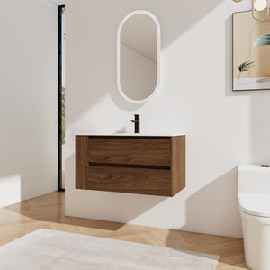 English Elm 36" Wall Mount Bathroom Vanity With High-Quality Ceramic Sink & Soft-Close Drawers For Storage W999S00143