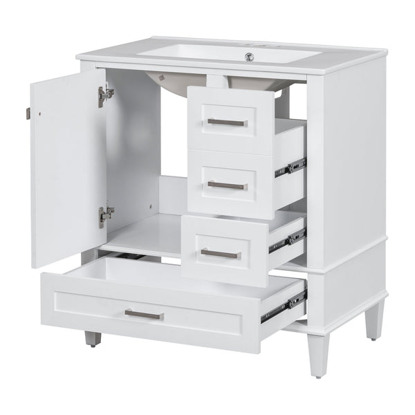 English Elm 30" Modern Bathroom Vanity with Solid Wood Frame, Ceramic Sink, Gold Handles & Soft-Close Storage White WF321698AAK