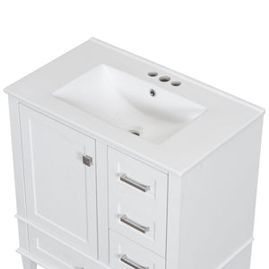 English Elm 30" Modern Bathroom Vanity with Solid Wood Frame, Ceramic Sink, Gold Handles & Soft-Close Storage White WF321698AAK