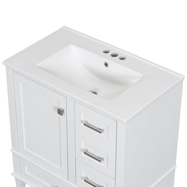 English Elm 30" Modern Bathroom Vanity with Solid Wood Frame, Ceramic Sink, Gold Handles & Soft-Close Storage White WF321698AAK
