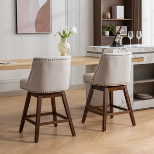 English Elm Counter Curved Back Swivel Barstool Set of 2 with 360° Rotation, Thick Cushions, Solid Wood Frame, 300 lb Capacity Beige W1143P151490