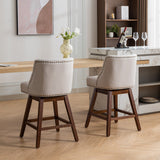 English Elm Counter Height Swivel Barstools, 26'' H Seat Height Upholstered Bar Stools Set Of 2, Fabric In Ivory