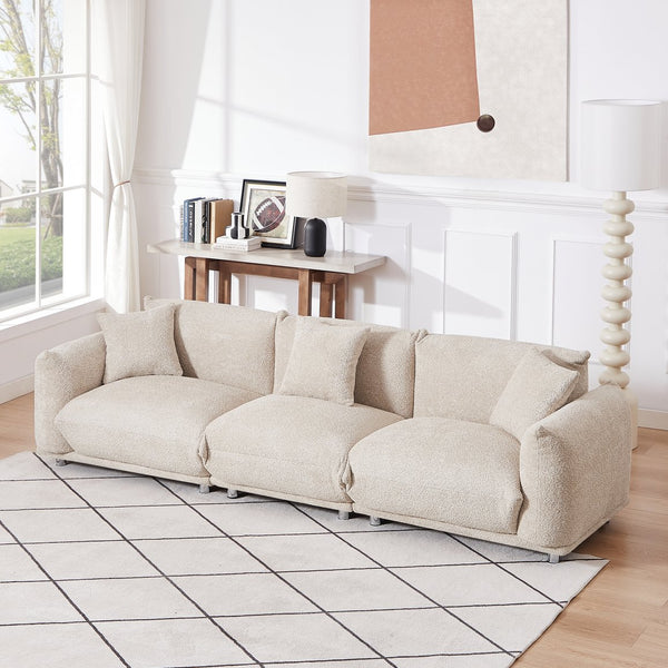 English Elm Originality Mid-Century Curry Lambswool Sherpa 4-Seater Sofa with Metal Legs, Modular Comfort Design Camel W542S00020