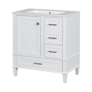 English Elm 30" Modern Bathroom Vanity with Solid Wood Frame, Ceramic Sink, Gold Handles & Soft-Close Storage White WF321698AAK