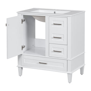 English Elm 30" Modern Bathroom Vanity with Solid Wood Frame, Ceramic Sink, Gold Handles & Soft-Close Storage White WF321698AAK