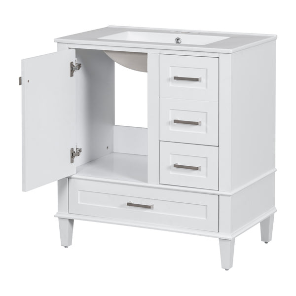 English Elm 30" Modern Bathroom Vanity with Solid Wood Frame, Ceramic Sink, Gold Handles & Soft-Close Storage White WF321698AAK