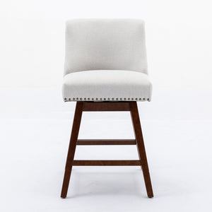 English Elm Counter Curved Back Swivel Barstool Set of 2 with 360° Rotation, Thick Cushions, Solid Wood Frame, 300 lb Capacity Beige W1143P151490