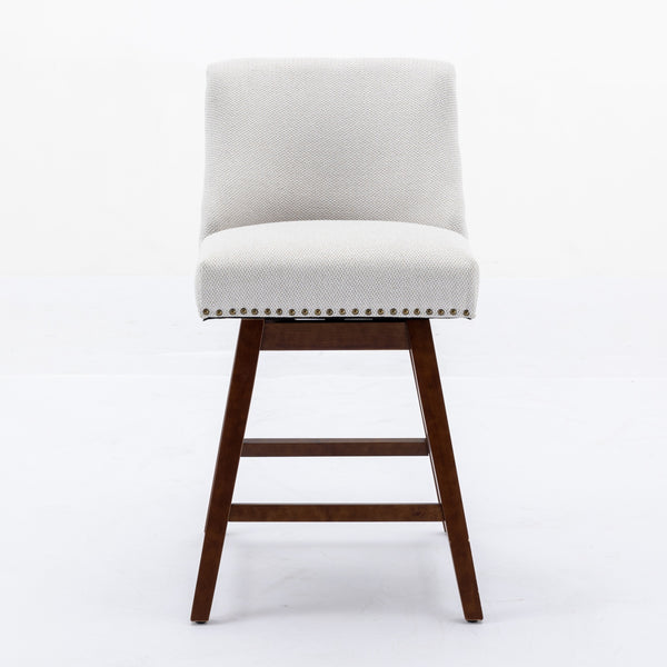 English Elm Counter Curved Back Swivel Barstool Set of 2 with 360° Rotation, Thick Cushions, Solid Wood Frame, 300 lb Capacity Beige W1143P151490