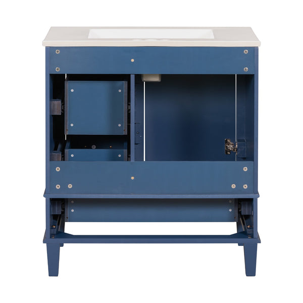 English Elm 30" Modern Bathroom Vanity with Solid Wood Frame, Ceramic Sink, Gold Handles & Soft-Close Storage Blue WF321698AAC