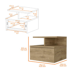 English Elm Macadamia Floating Nightstand 2-Tier Shelf with Drawer — Wall-Mounted Space-Saving Modern Bedroom Storage Solution B062P175811