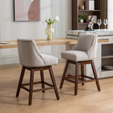 English Elm Counter Height Swivel Barstools, 26'' H Seat Height Upholstered Bar Stools Set Of 2, Fabric In Ivory