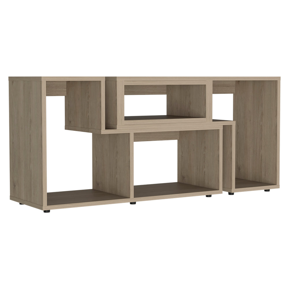 English Elm Being Extendable TV Stand with Multiple Shelves, Light Pine Beige Particleboard, Customizable Fit, Easy Assembly B070S00117